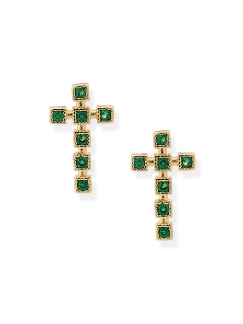 Faith Cross Earrings in Emerald