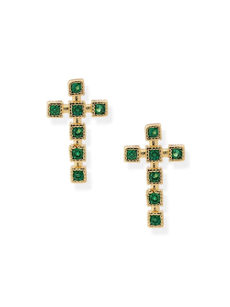 Faith Cross Earrings in Emerald