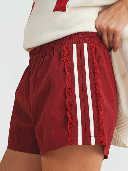 Let There Be Lace Trim Shorts in Burgundy