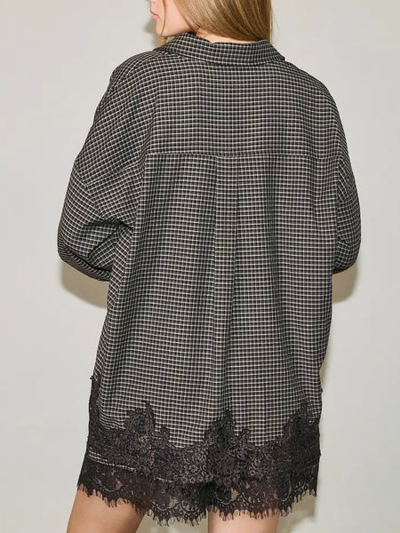 All About That Lace Button Up in Brown Plaid