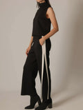 Junie Double Stripe Wide Leg Pant in Black