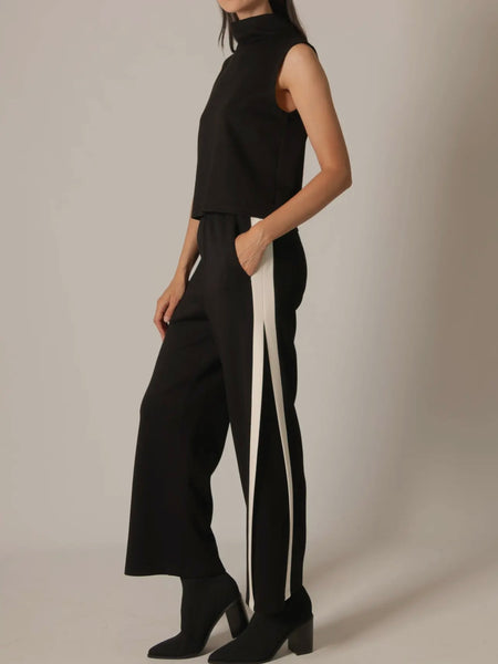 Junie Double Stripe Wide Leg Pant in Black