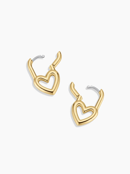 Open Heart Padlock Huggies in Gold