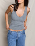 Blondie V Neck Tank in Dark Heather Grey