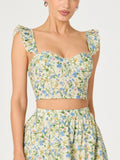 Wedelia Top in Blue Green Multi Floral