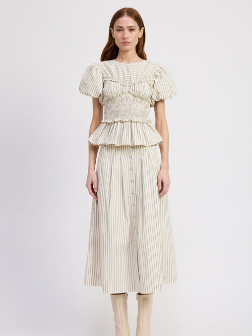 Azra Top in Ivory & Navy Pinstripe