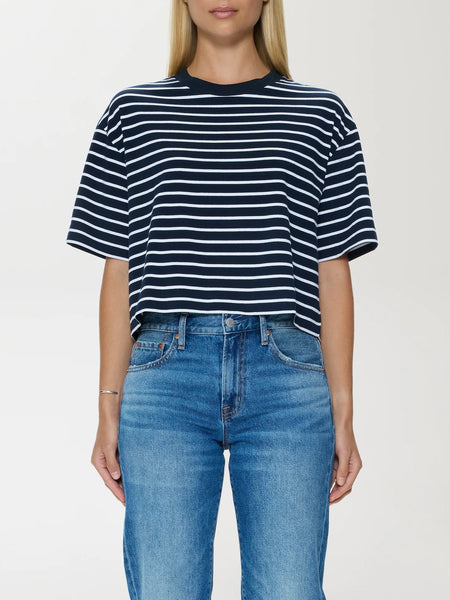 Mae Cropped Tee in Navy Stripe