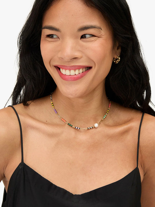 Le Stripe Pearl Necklace in Multi
