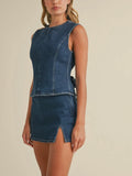 Back To Business Denim Top in Dark Blue