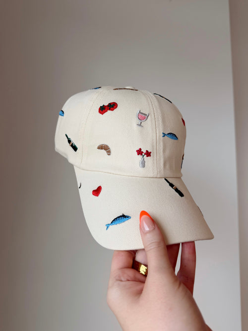 Embroidered Everything Hat in Cream