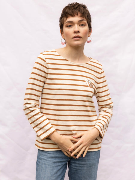 White Owls Striped Top in Beige