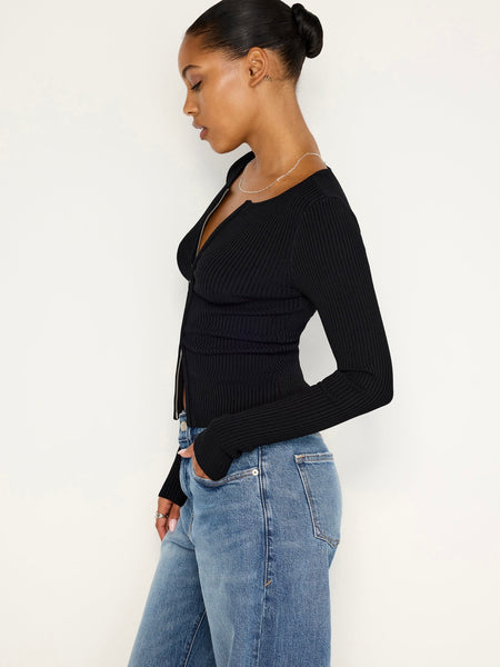 Virgo Rib Zip Front Sweater in Black