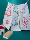 Holiday Embroidered Tea Towel in Red