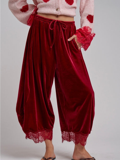 She's The Boss Velvet Balloon Pants in Red