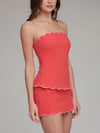 Scalloped Stretch Strapless Top in Lobster Red