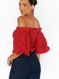 Rom Com Top in Red Texture Stretch