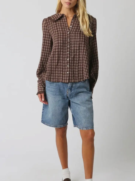 We're All Plaid Here Blouse in Brown