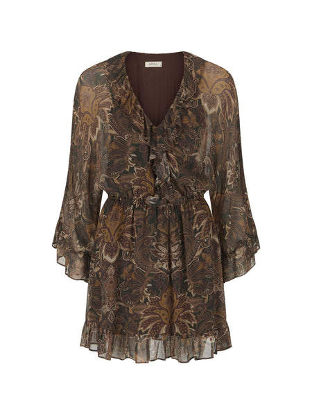 Damask Tunic Mini Dress in Walnut