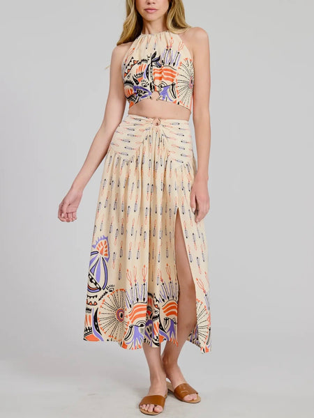 Jaen Printed Midi Skirt in Natural