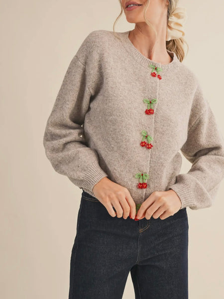 I Think I Wanna Cherry You Cardi in Mocha Cream