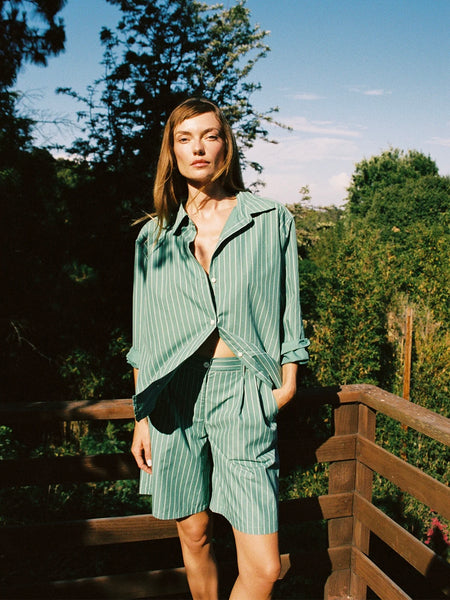 Valyria Blouse in Green Stripe
