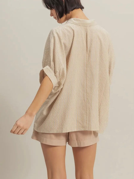 Rise & Stripe Button Down in Taupe