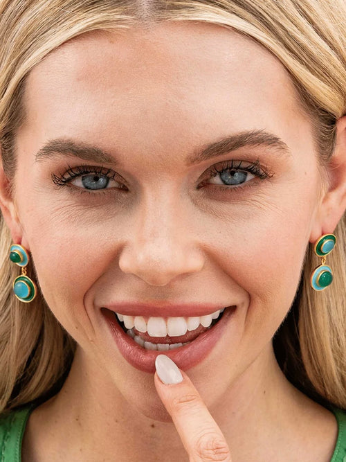 Betty Stone & Enamel Earrings in Green