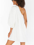 High Volume Mini Dress in White Linen