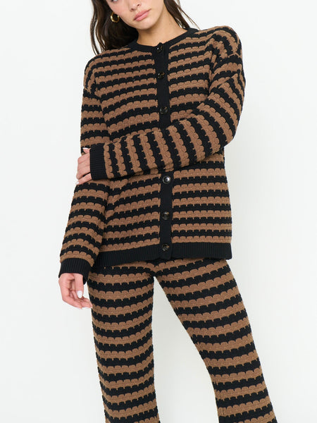 Inez Cardigan in Coffee Stripe Knit