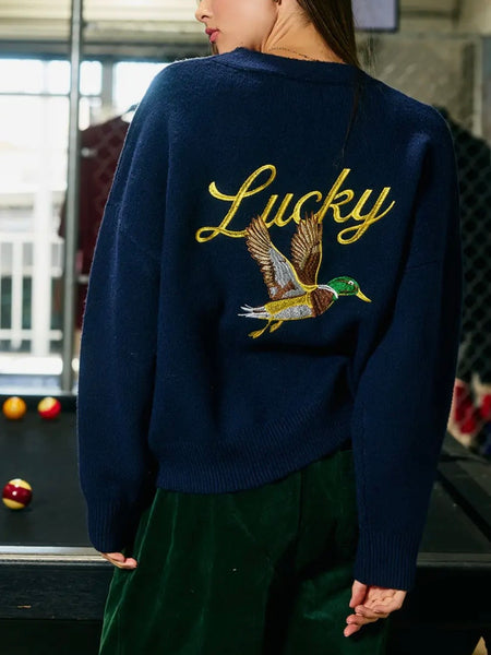 Lucky Duck Cardigan in Navy