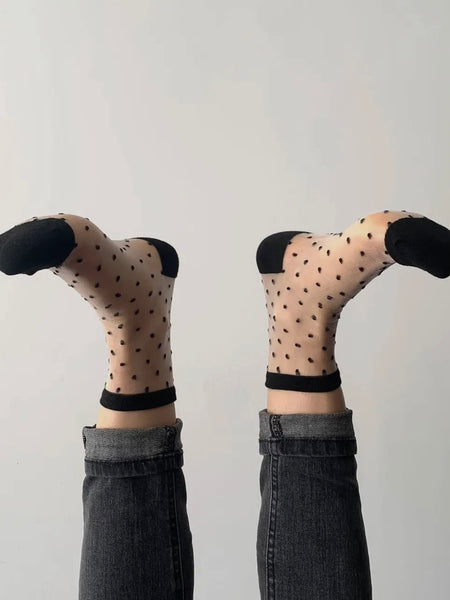 Charlotte Polka Dot Banded Sock in Black