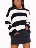 Hometown Tunic Sweater in Black White Stripe Knit