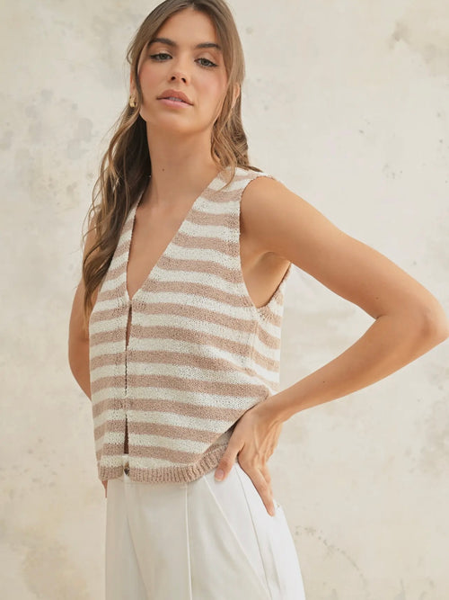 Someday Stripe Vest in Tan