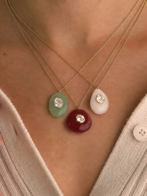Attica Stone CZ Pendant Necklace in Red
