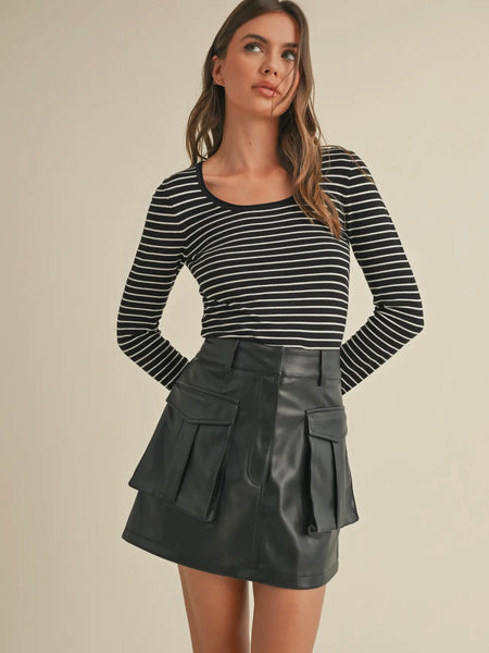 Pleated High Rise Midi Skirt in Dip Dye Stripe