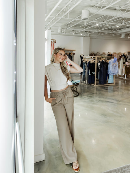 Utilitarian Twill Wide Leg Pants in Mocha