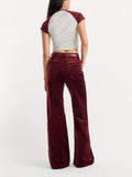 Velvet Good Waist Palazzo Jeans in Berry Noir