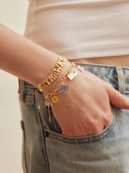 University of Kansas Two Piece Charm & Slogan Bracelet