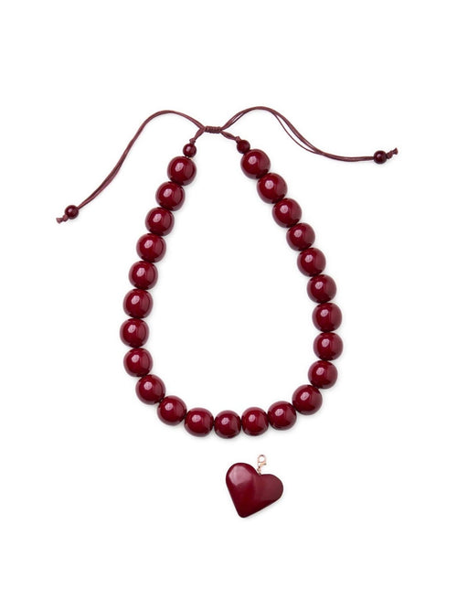 Emery Heart & Resin Bead Adjustable Necklace in Burgundy