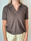 Just A Collar Away Top in Dark Chocolate