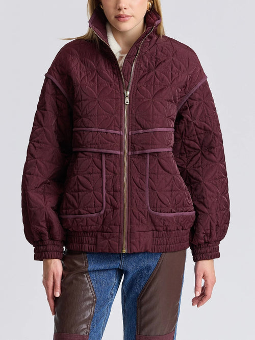 Quilted Funnel Neck Oversized Bomber in Plum