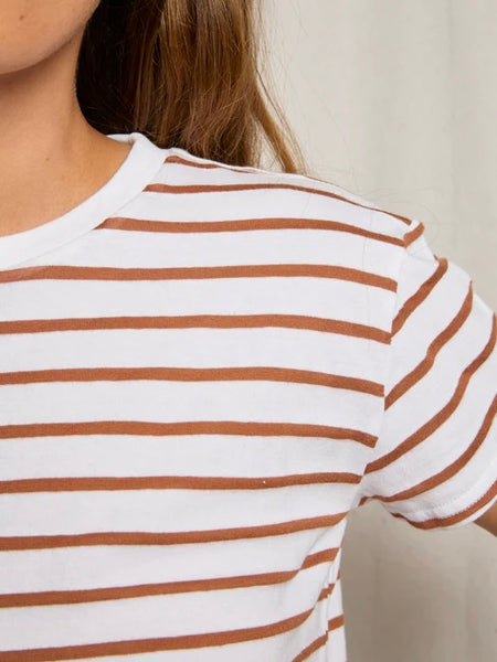 Everett Boxy Crewneck Tee in Mocha Stripe