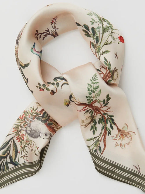 Toile De Jouy Olive Green Square Scarf