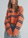 Crop & Roll Sweater in Rust & Navy