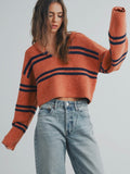 Crop & Roll Sweater in Rust & Navy