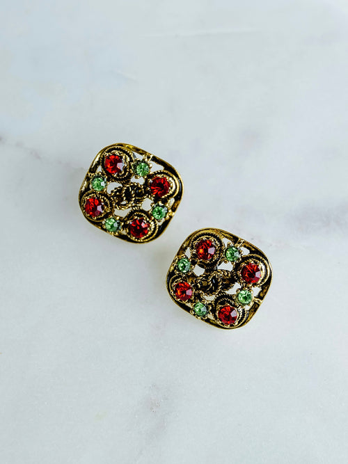 Repurposed Red & Green Stone Earrings