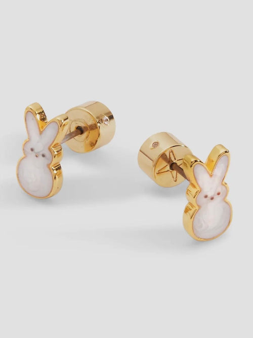 Peeps White Pearlized Bunny Studs in Gold