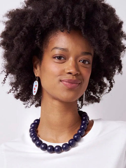 Iris Resin Bead Necklace in Navy
