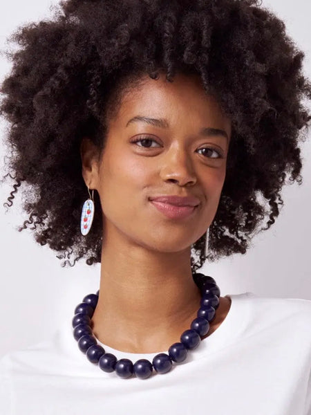 Iris Resin Bead Necklace in Navy