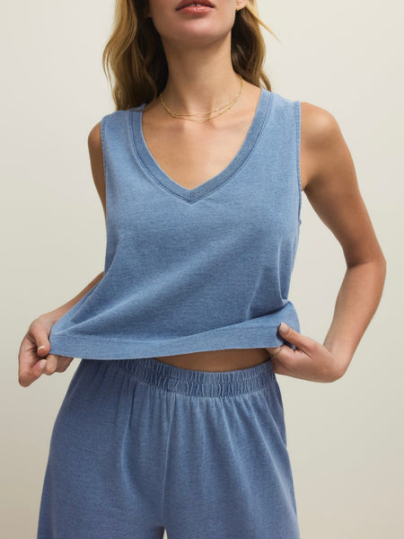 Sloane V-Neck Denim Tank in Santorini Indigo
